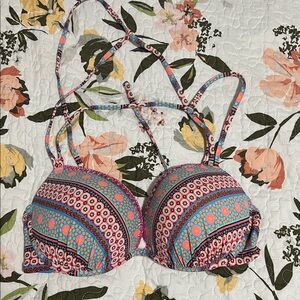 Shade & Shore Pink and Turquoise Printed Push-Up Bikini Top